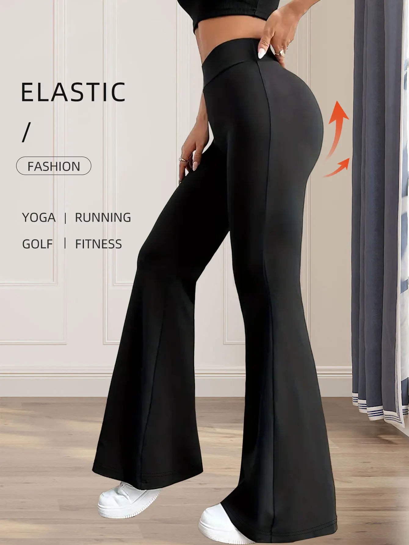 Women's spring and summer high waisted tight fitting flared pants,