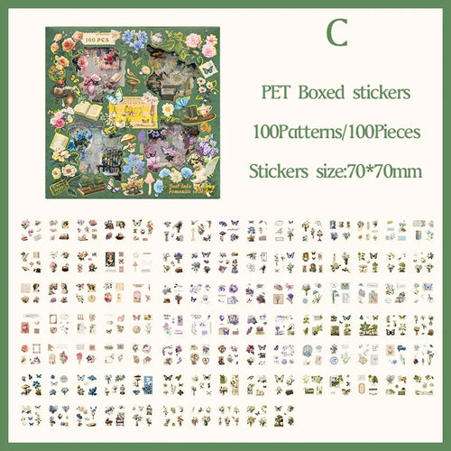 Journamm 100pcs/pack Vintage Decor Sticker Gift Box Set Waterproof PET