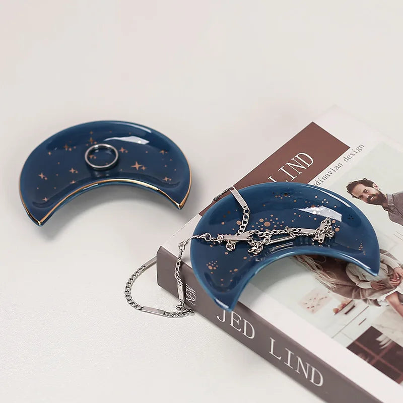 Ceramic Moon-Shaped Jewellery Tray, Nordic Style, Earrings, Necklaces,
