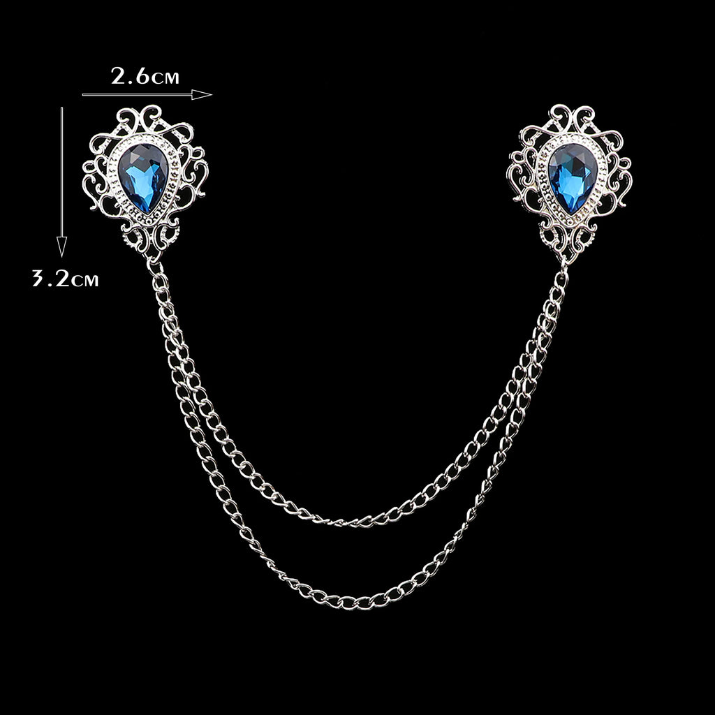 Fashion Gentleman Tassel Brooch For Men Suit Shirt Collar Crystal