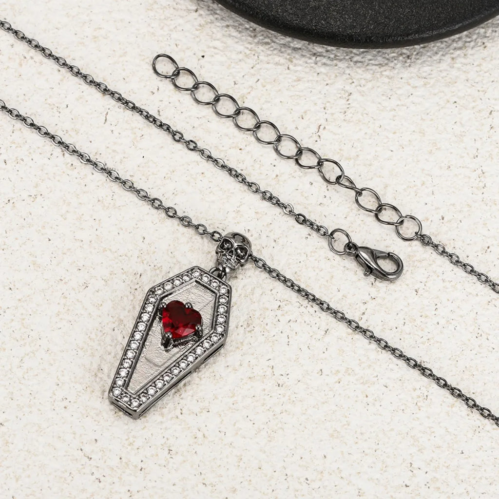 New gothic coffin collarbone chain inlaid zirconia love skull dark