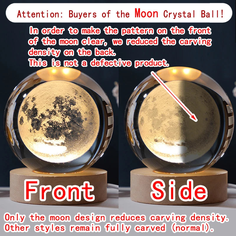 Unique 3D Crystal Ball Night Light Led Lamp Bedside Table Glowing