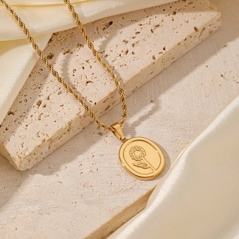 Fashion Star Moon Flower Pendant Stainless Steel Necklace, Simple