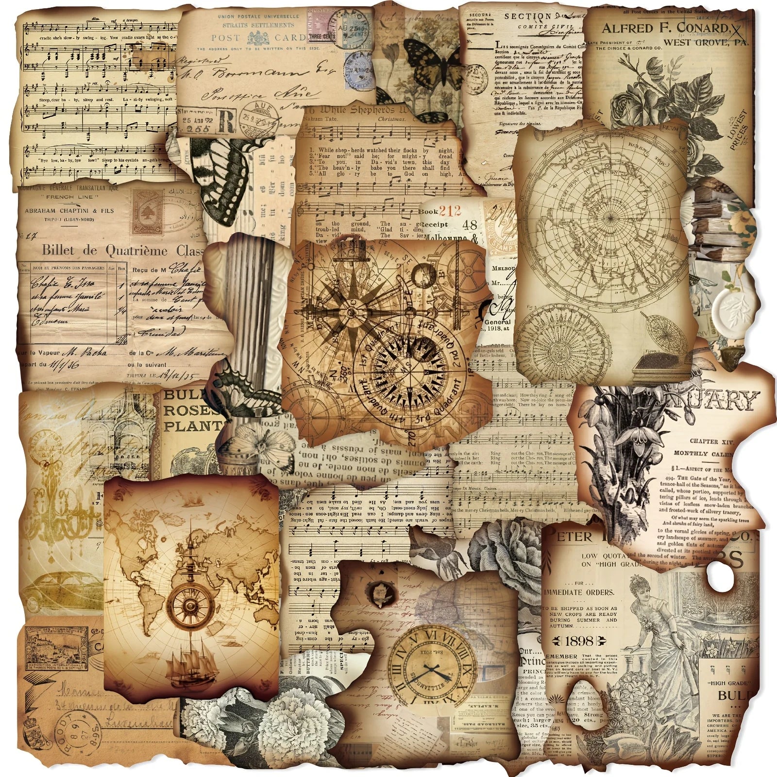 50 Pieces Vintage Burnt Edge Stickers for Crafts and Home Decor Historical Themed Creative Decorative Sticker Set