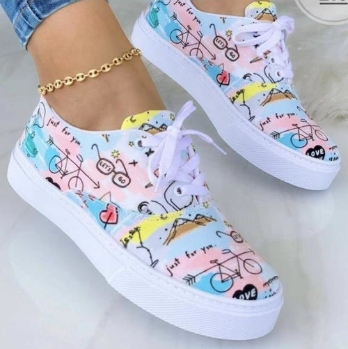 2022 Fashion Graffiti Women Sneakers Trainers Shoes Casual Streetwear Everyday Comfort