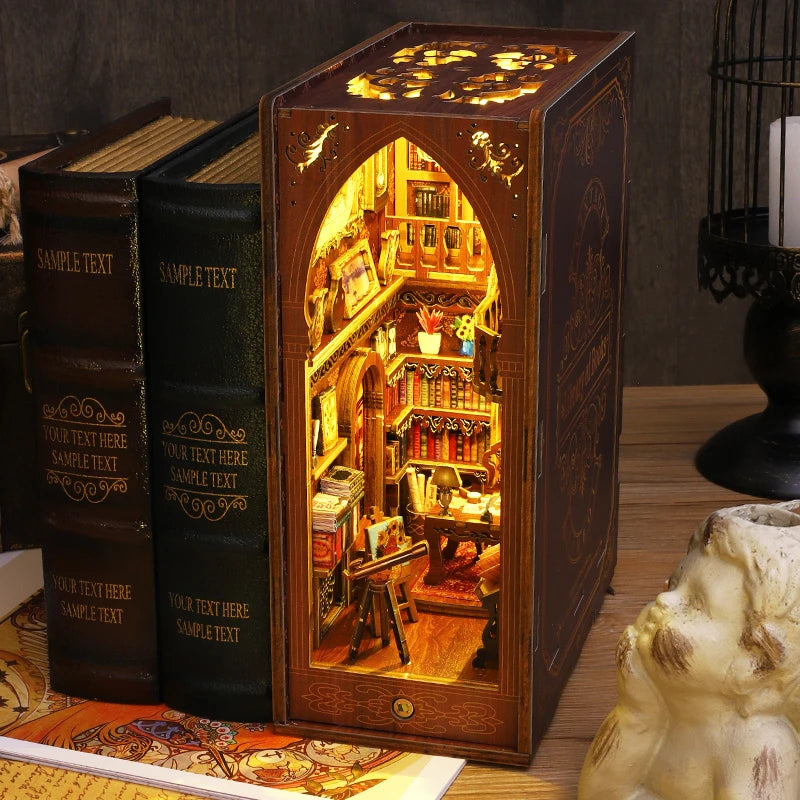 DIY Book Nook Kit Miniature Doll House With LED Light 3D Puzzle Model