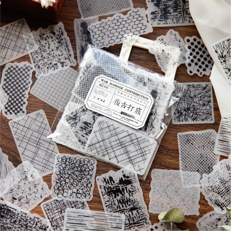 Yoofun 40pcs Retro Black and White Stickers DIY Label Creative Half
