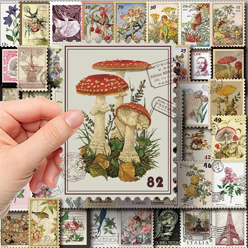 All Different Vintage Postage Stamp Stickers Set 10 20 50 Pieces Not Real Stamps For Crafts