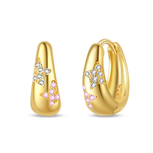 Classic Earrings 925 Silver Stars Moons Pearls Bees Golden Hoop