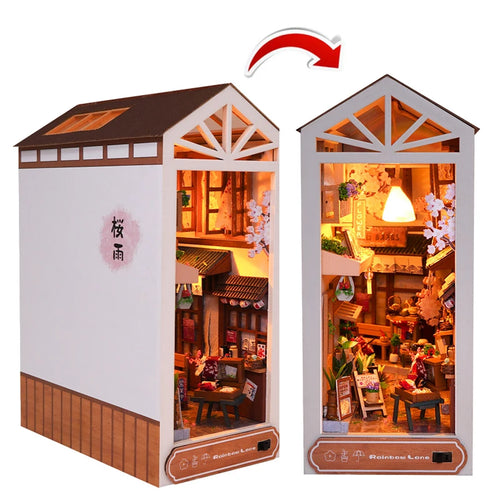 DIY Wooden Book Nook Shelf Insert Miniature Building Kits Cyberrpunk