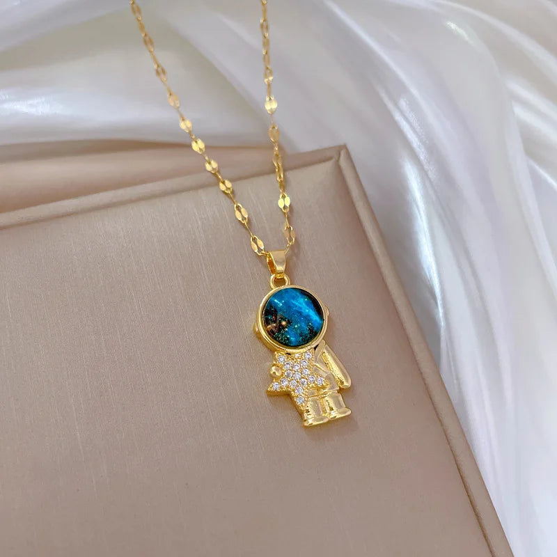 ZAKOL Spaceman Astronaut Star Necklaces For Women Girls Gold Color