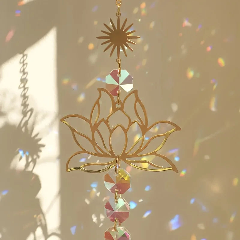 Lotus Flower Crystal Glass Suncatcher With Prism Beads Exquisite Gothic Home Decor For Crystal Collectors