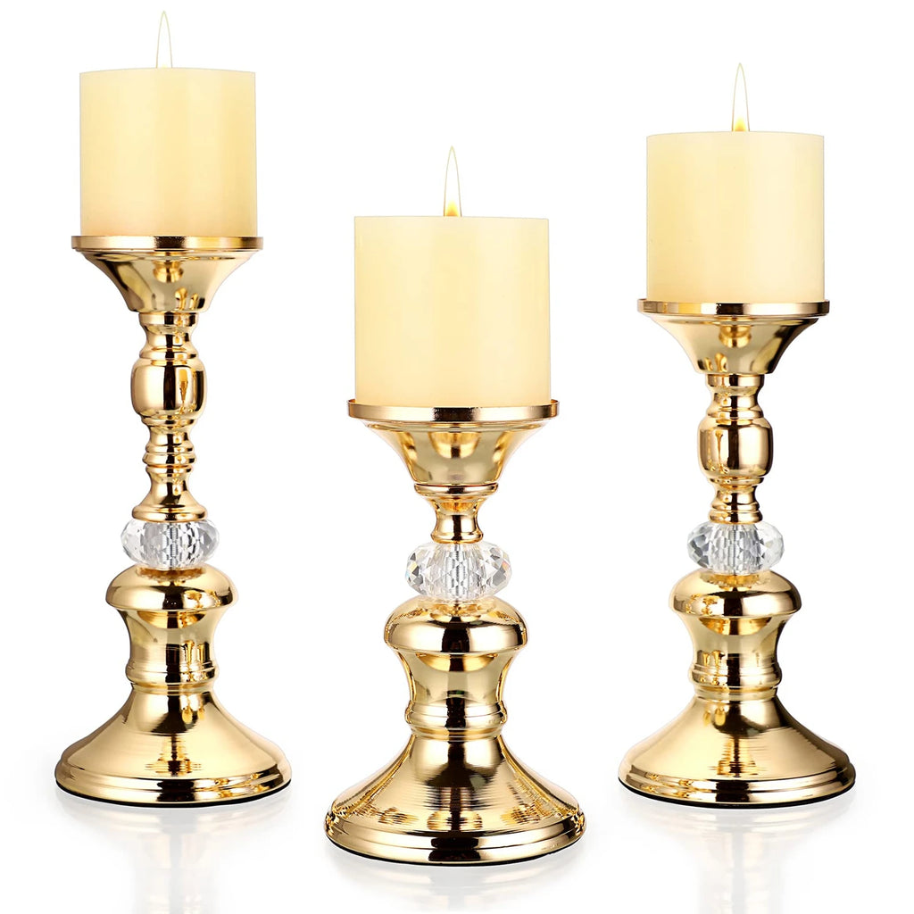 Gold Metal Pillar Candlestick Holders Vintage Pillar Candle Holders