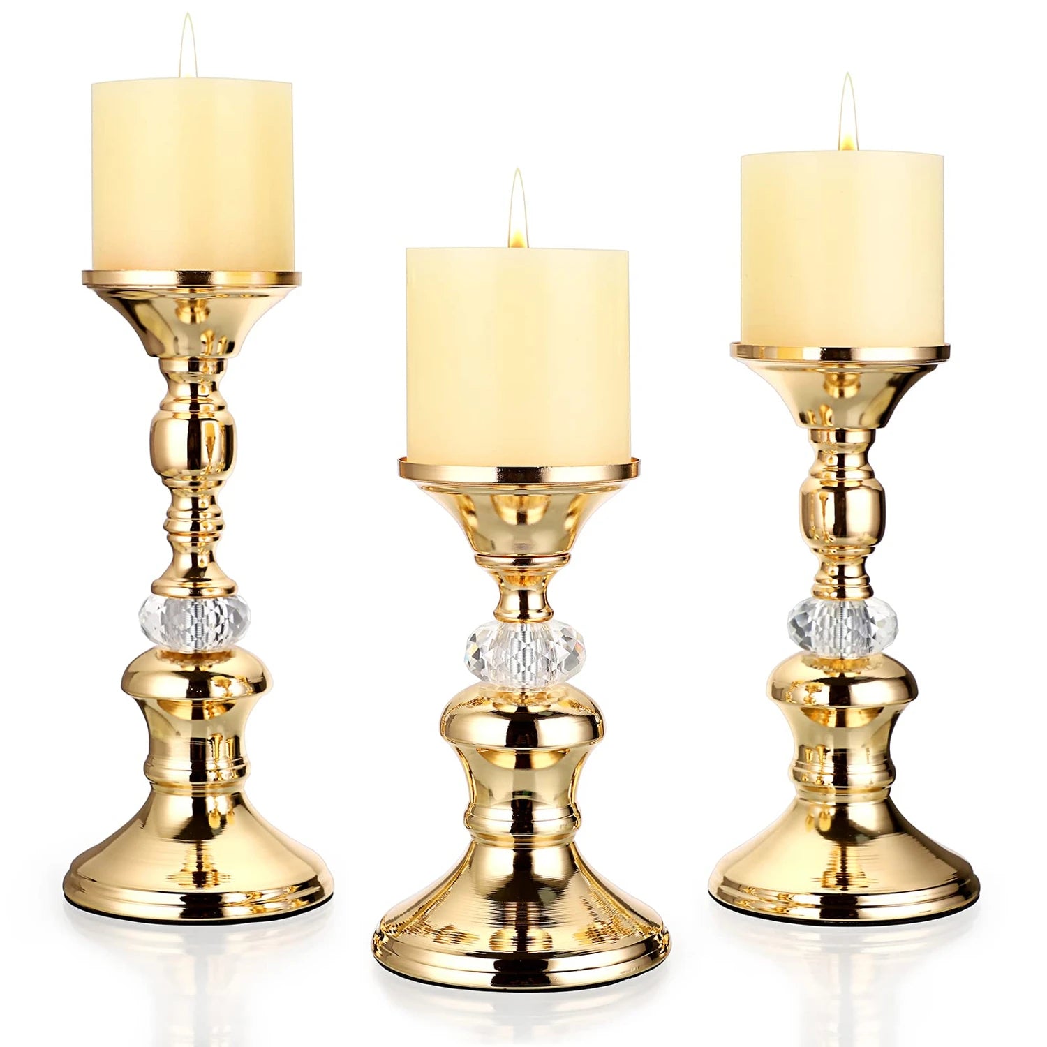 Gold Metal Pillar Candlestick Holders Vintage Pillar Candle Holders