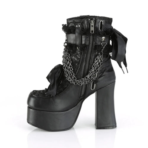 Gothic Style Chain Lace Up Bow Women Short Boots Retro Round Toe