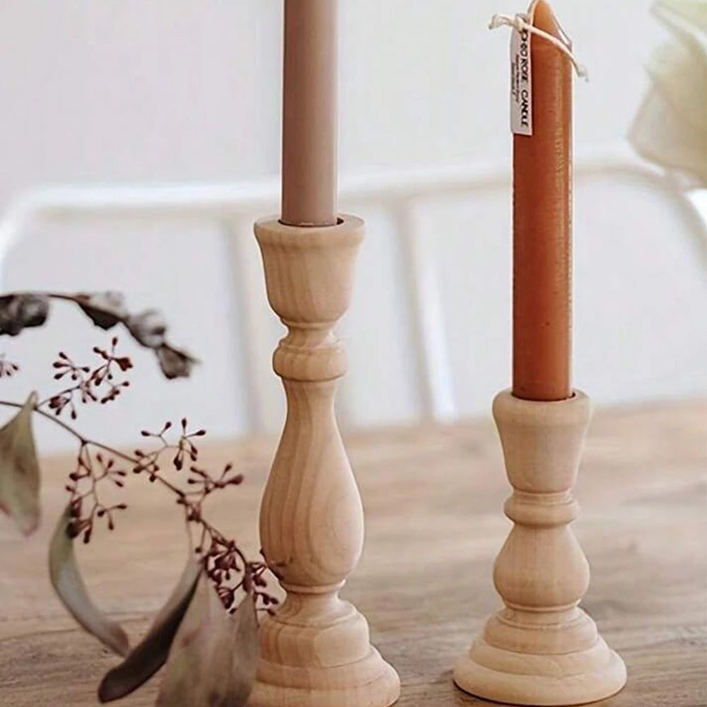 Wooden Candlesticks Unfinished Wood Candle Holder Pillar Taper Candle