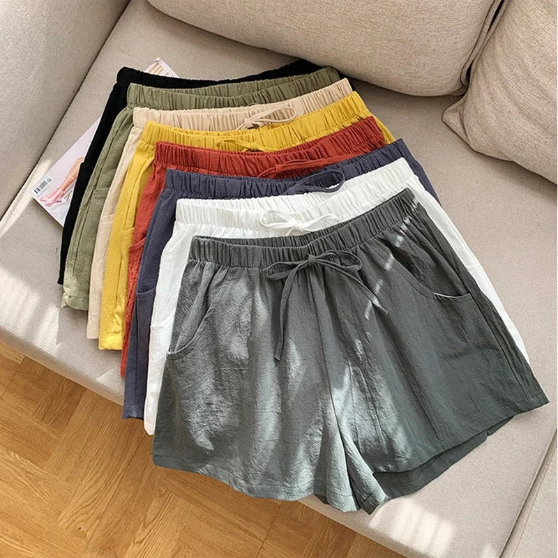 Casual Linen Shorts Women Gym Workout Shorts Cotton Short Pants High