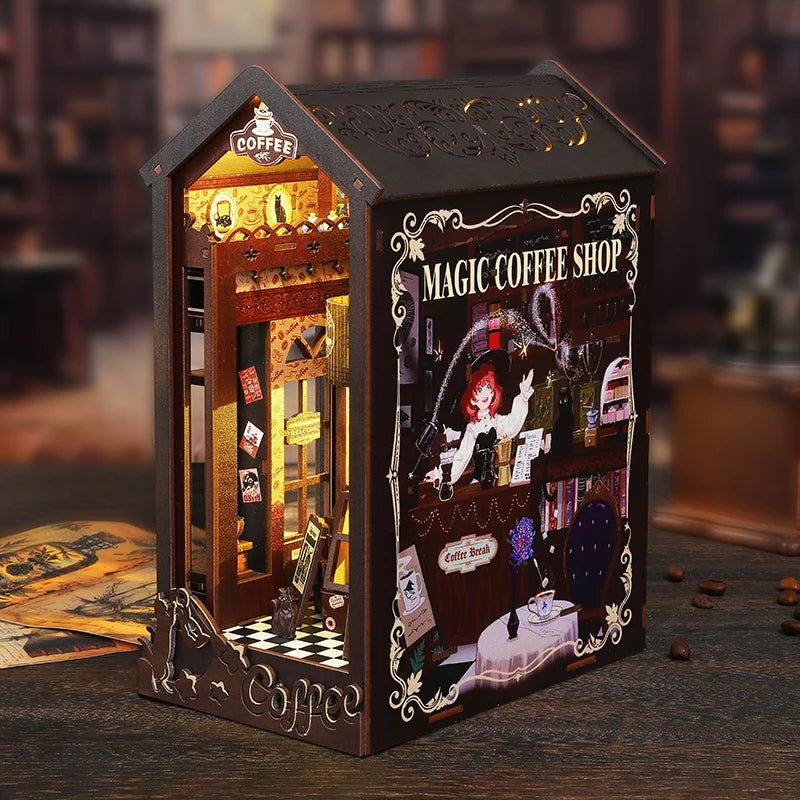 DIY Book Nook Kit Mini 3D Wooden Bookshelf Set Doll House Bookshelf