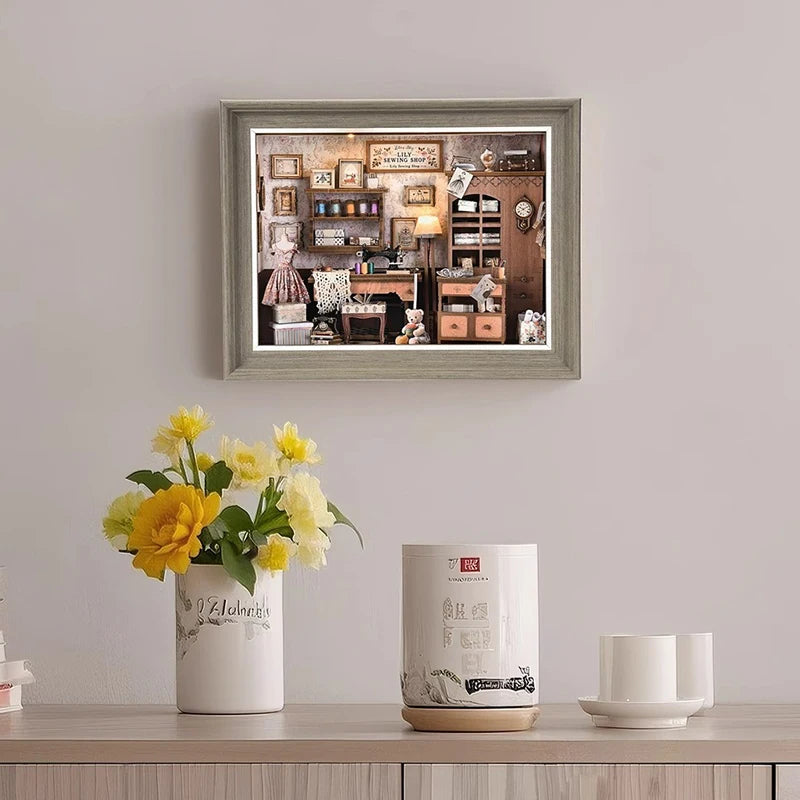 DIY Book Nook Kit 3D Miniature Wooden Doll House Photo Frame Ornament