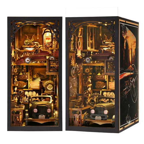 ATUBAN Book Nook Kit Classic Car F1 DIY Wooden Puzzle Bookshelf Insert