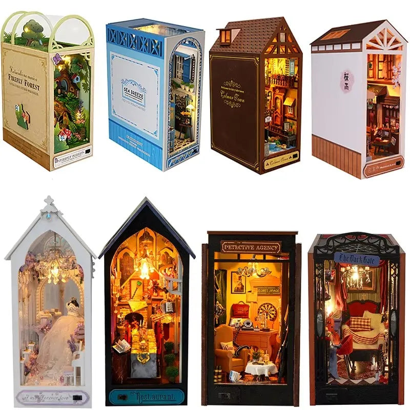 DIY Wooden Book Nook Miniatures Shelf Insert Dollhouse Building