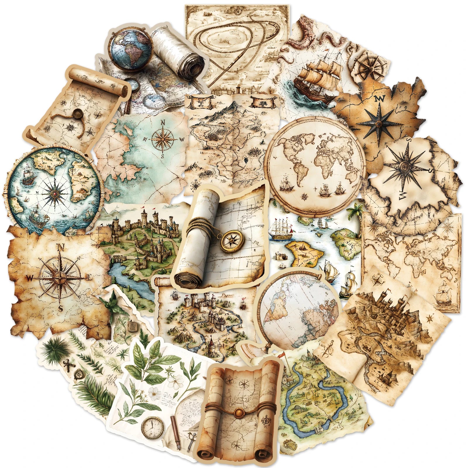 50 Pcs Vintage World Map Travel Stickers Graffiti Decor For Junk Journals Scrapbooks Do It Yourself