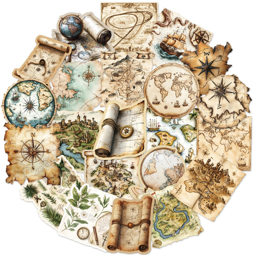 50 Pcs Vintage World Map Travel Stickers Graffiti Decor For Junk Journals Scrapbooks Do It Yourself