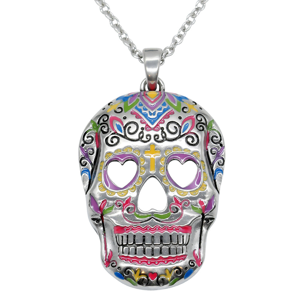Sugar Skull Necklace "Heart Eyes", Skull Pendant