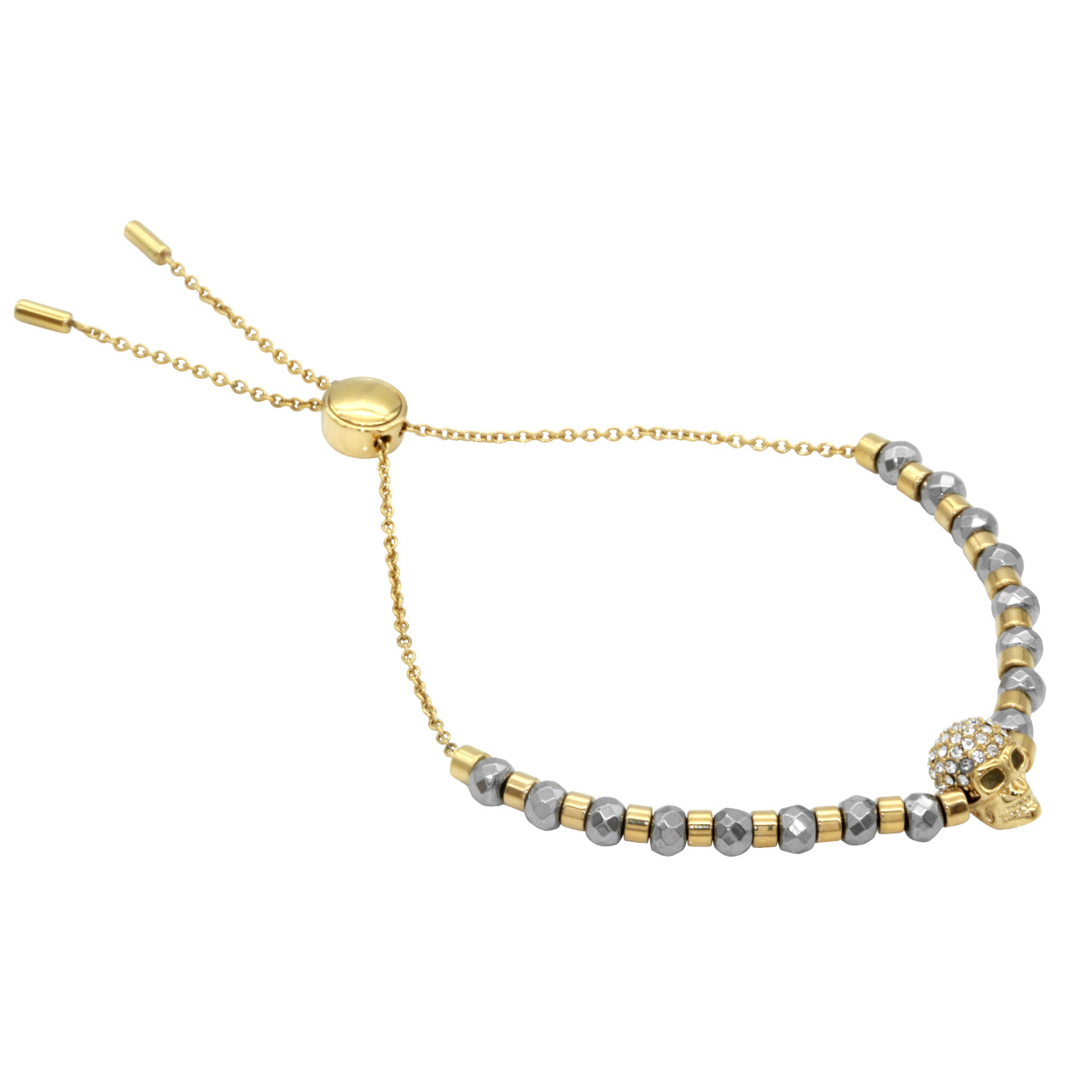 Crystal Encrusted Gold Skull Beaded Bracelet