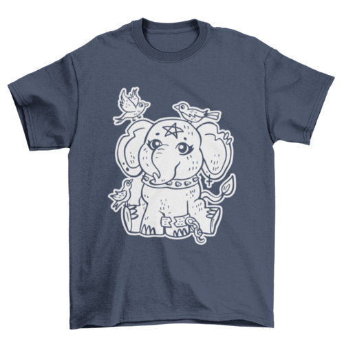 Cool Punk Fashion Goth elephant Surrounded Birds animal t-shirt design