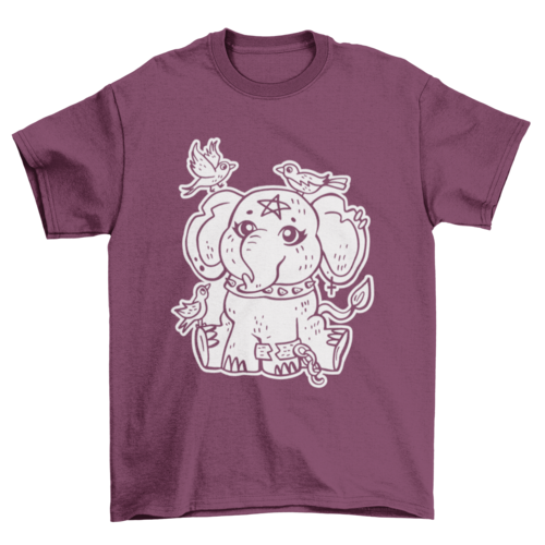 Cool Punk Fashion Goth elephant Surrounded Birds animal t-shirt design