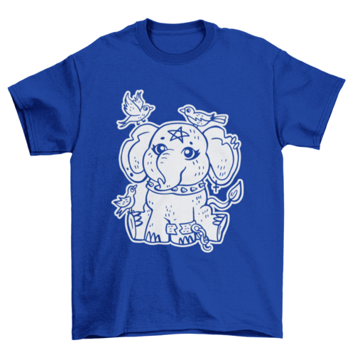 Cool Punk Fashion Goth elephant Surrounded Birds animal t-shirt design