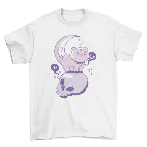 Goth cat animal on skull t-shirt