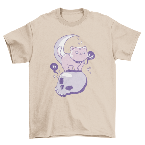 Goth cat animal on skull t-shirt