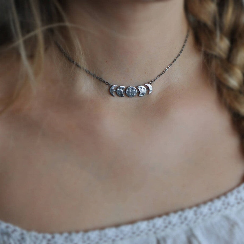 Vintage Waxing Celestial Moon Phase Choker Necklace Boho Gothic Witch