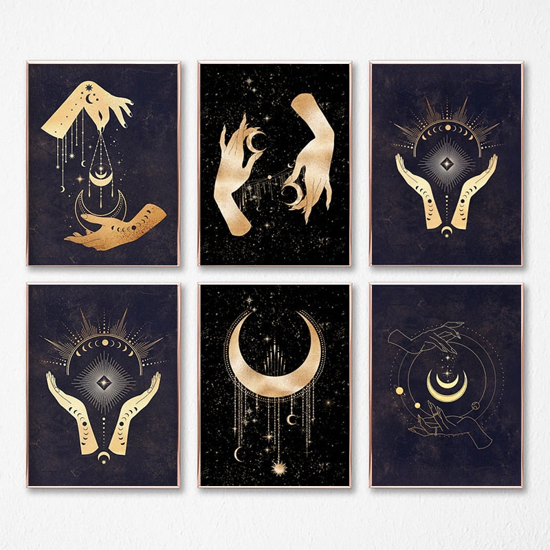 Witchy Wall Decoration Canvas Painting Sun And Moon Celestial Posters