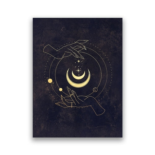 Witchy Wall Decoration Canvas Painting Sun And Moon Celestial Posters