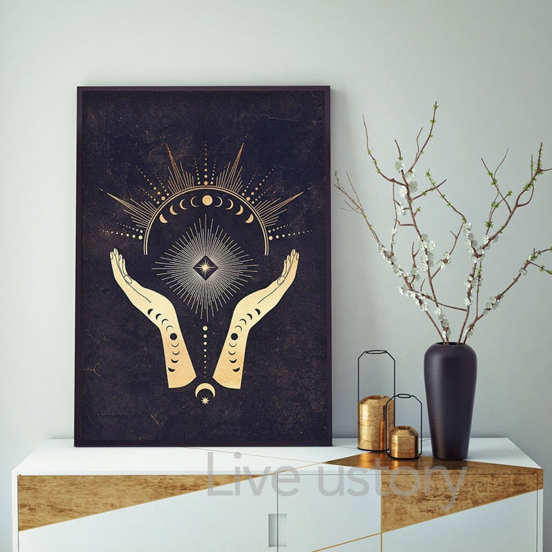 Witchy Wall Decoration Canvas Painting Sun And Moon Celestial Posters