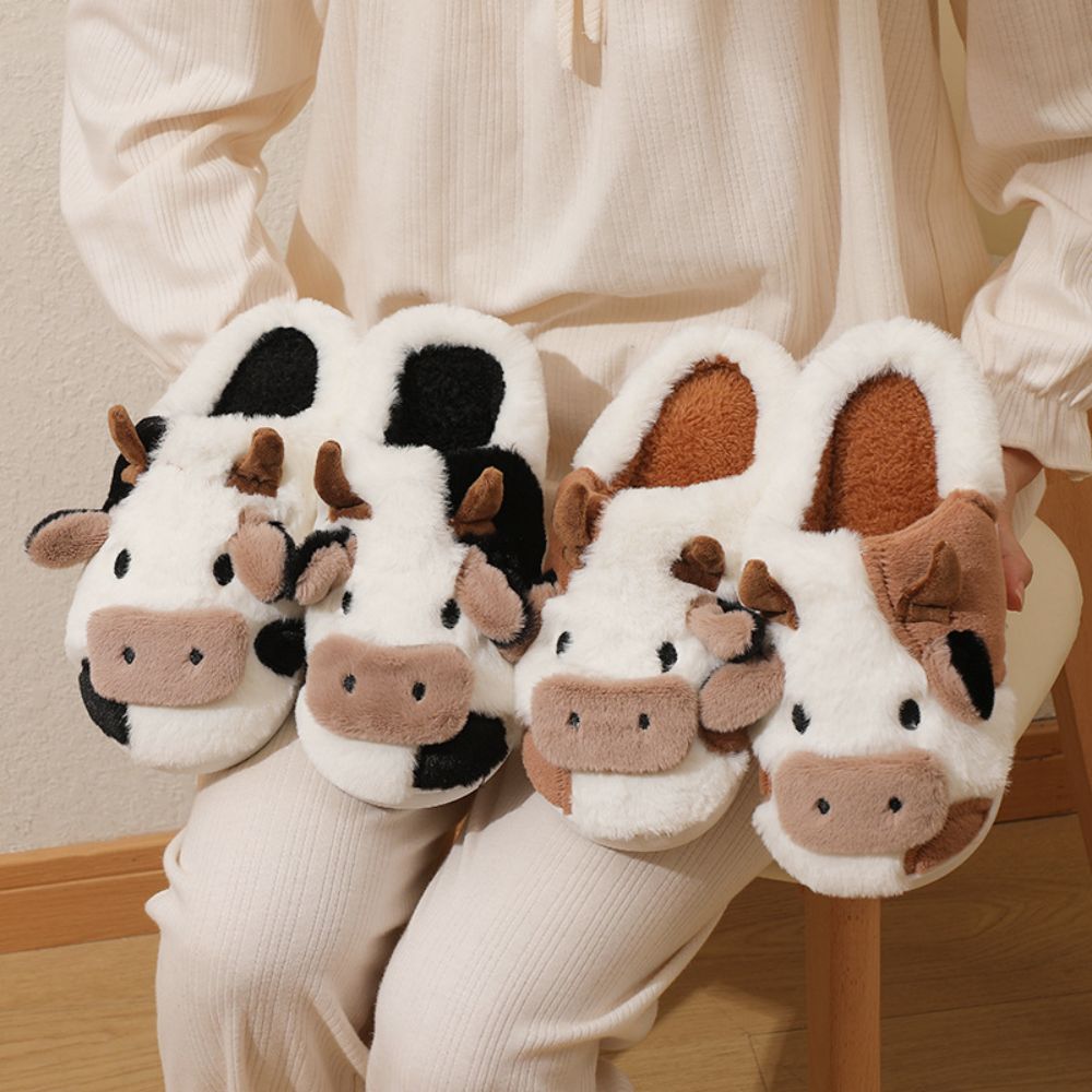 Cow Cotton Slippers Cartoon Animal Slippers Warm Cozy House Slippers