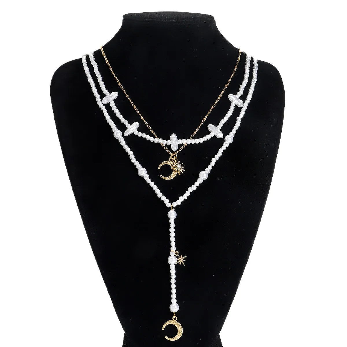 ZAA Multilayer Imitation Pearls Moon And Star Pendant Necklaces for Women Elegant Banquet Party Jewelry Gifts