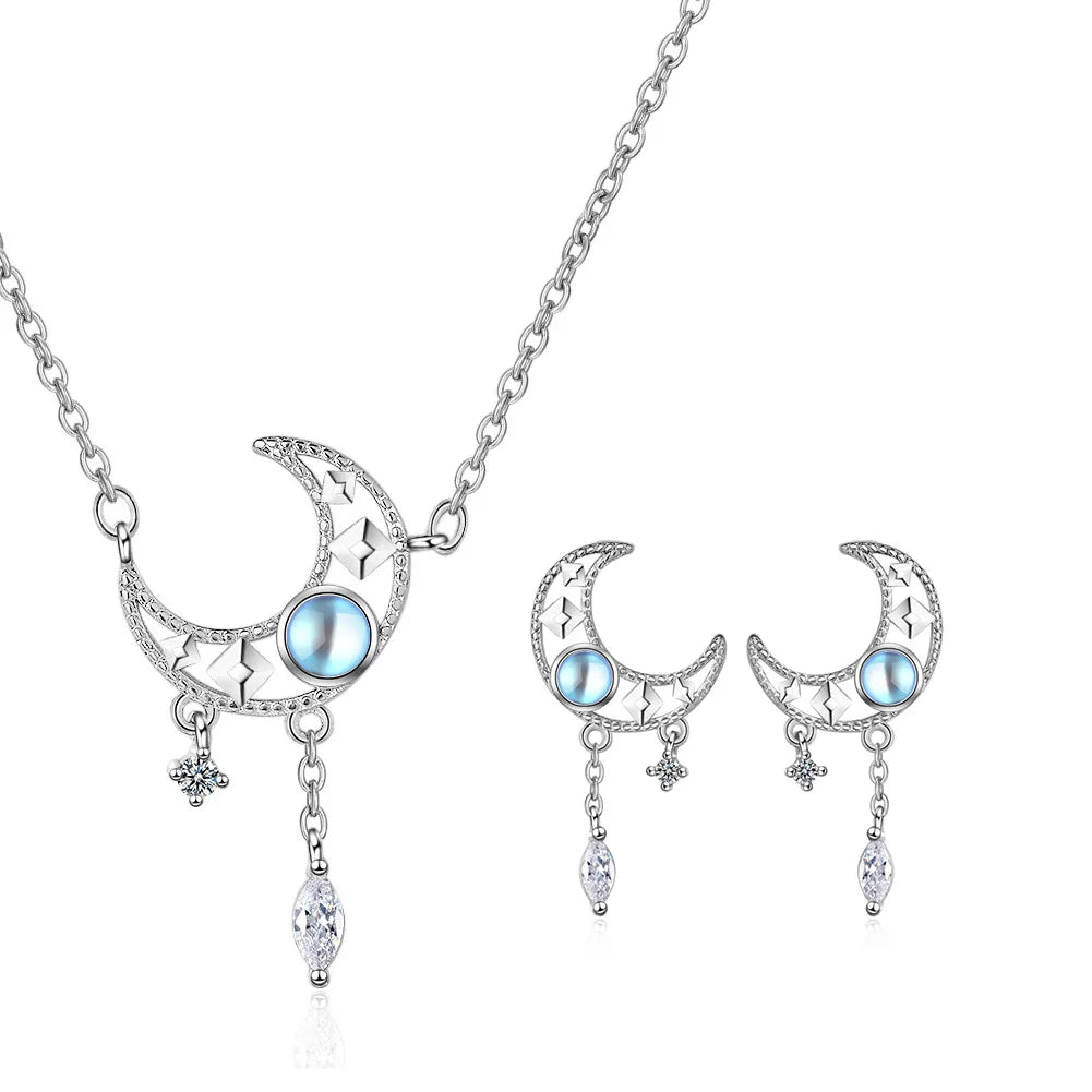 925 Sterling Silver Crystal Moon Jewelry Sets For Women Fine Elegant  Necklace Stud Earrings  GaaBou Jewellery
