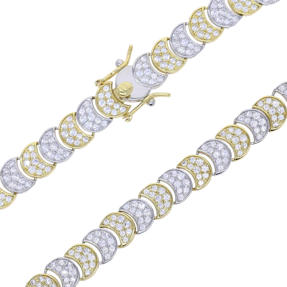 2025 New arrived Gold Color Delicate Bracelet Necklace Set Bling Bling Slippy Moon Link Moon Paved Mini Small CZ Party Jewelry