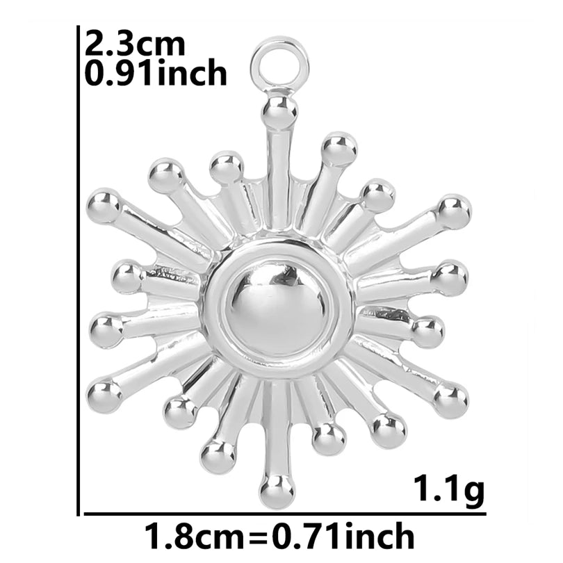 5pcs/Lot Sun Charm Round Blank Settings Stainless Steel Charms For Jewelry Making Supplies Breloques Diy Stone Crystal Oil Drip