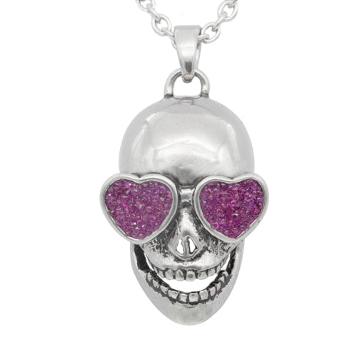 Love In Your Eyes Skull Necklace - Pink CZ Stainless Steel