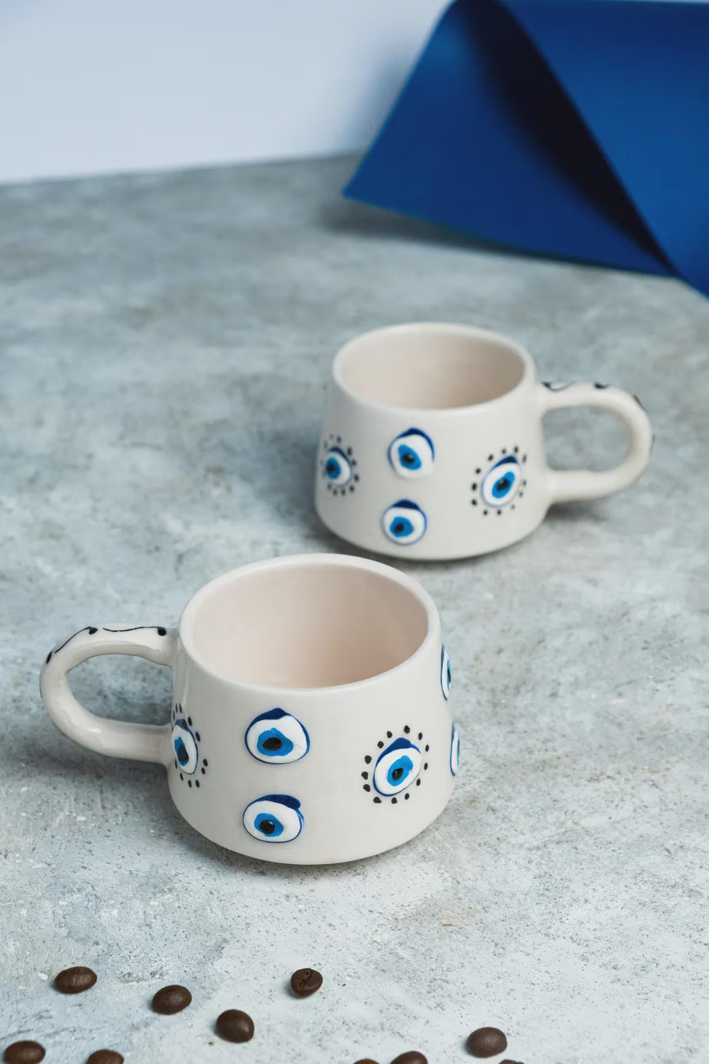 Handmade Ceramic Evil Eye Mug Set for Protection and Style