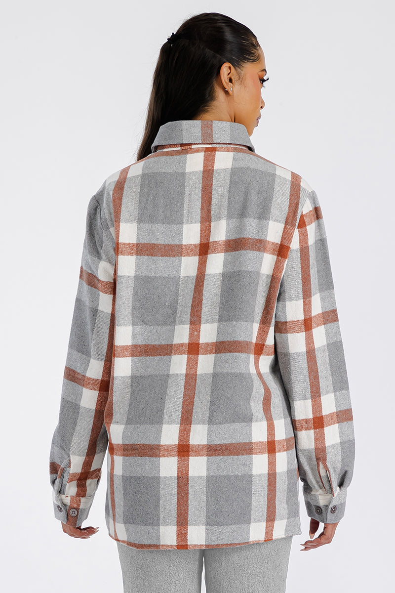 Oversized Boyfriend Flannel Shacket Button Closure And Chest Pockets Soft Brushed Fabric 75 Polyester 25 Cotton FL503