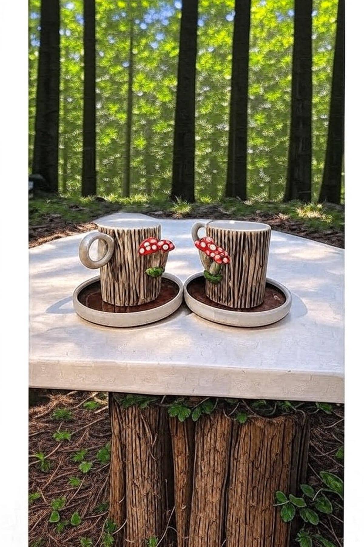 Mushroom Cup Set with Log Texture for Espresso and Herbal Teas