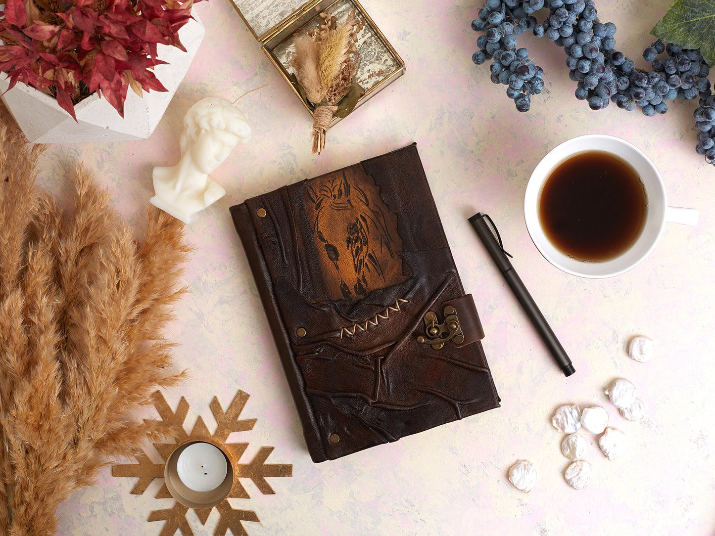 Horse Design Craft Leather Journal Diary Notebook