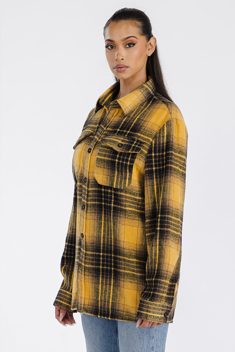 Womens Oversized Flannel Shacket FL503 With Button Closure Chest Pockets Soft Brushed Fabric 75 Polyester 25 Cotton