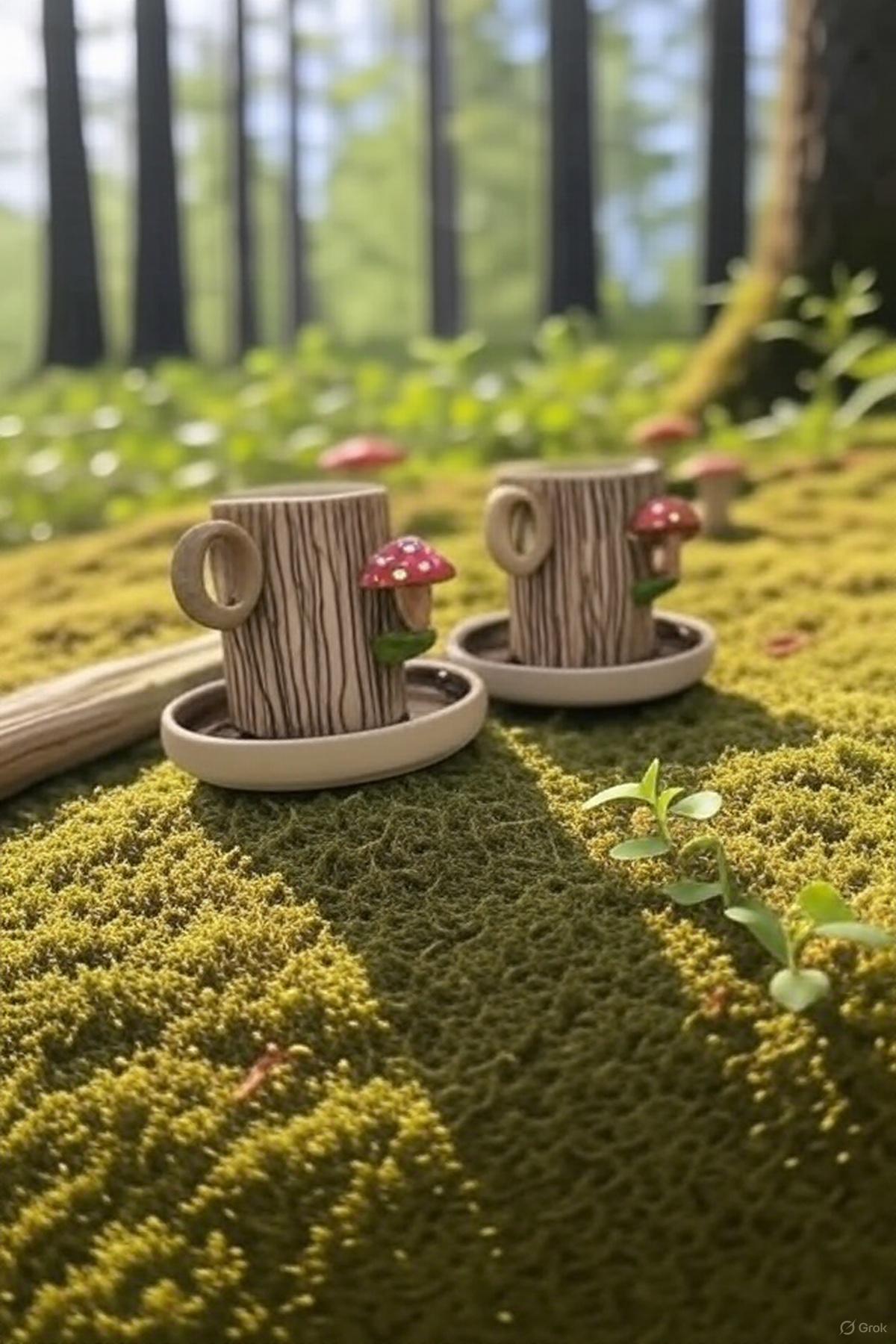 Mushroom Cup Set with Log Texture for Espresso and Herbal Teas